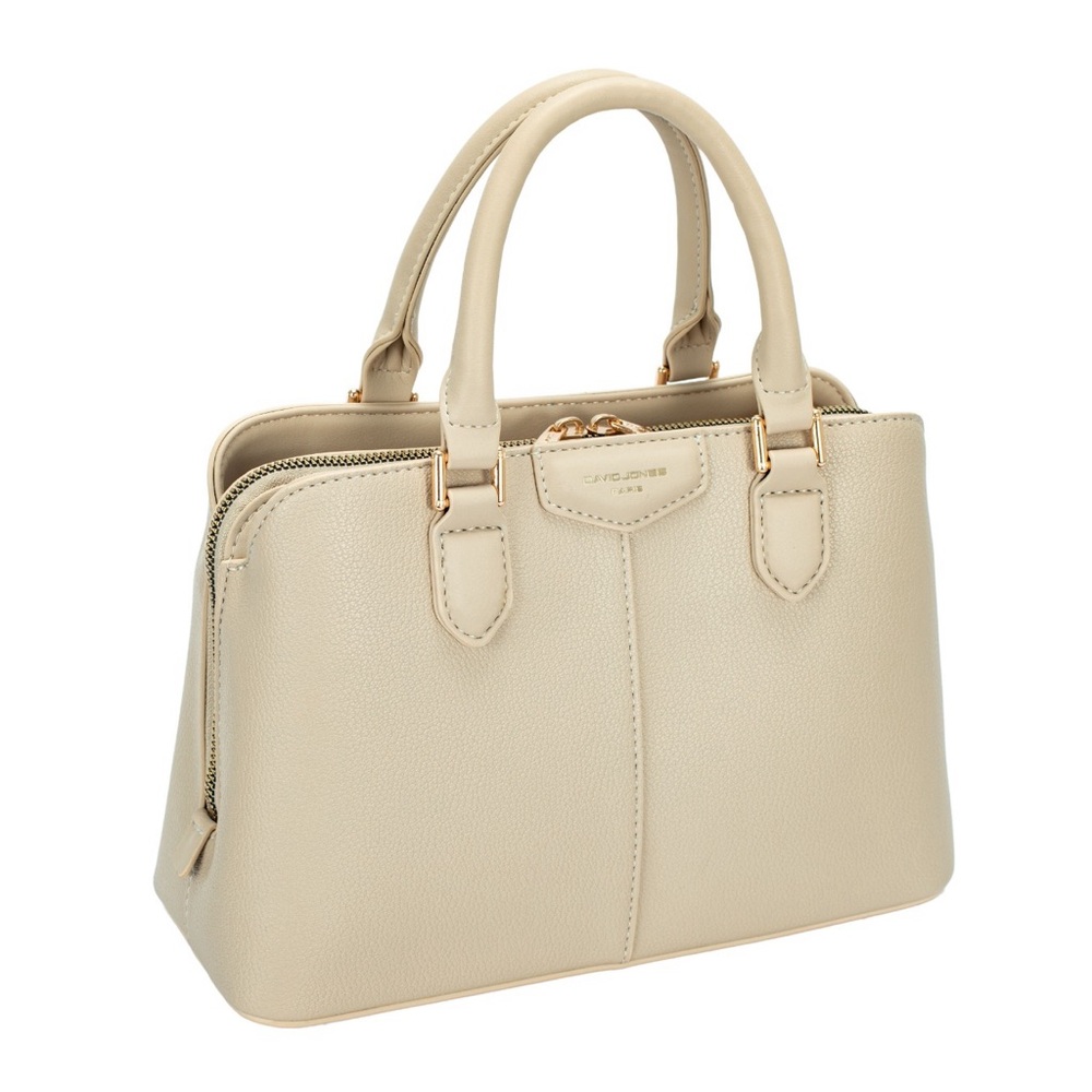 Cream Pebbled Satchel Handbag with Gold Hardware